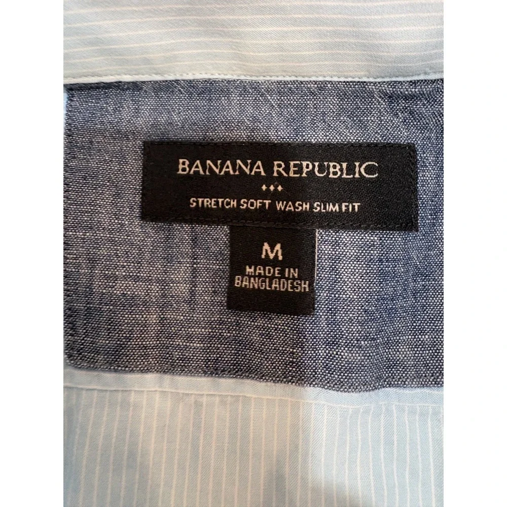 Men's Banana Republic Blue/White Stretch Soft Wash Slim Fit Button Down Shirt M